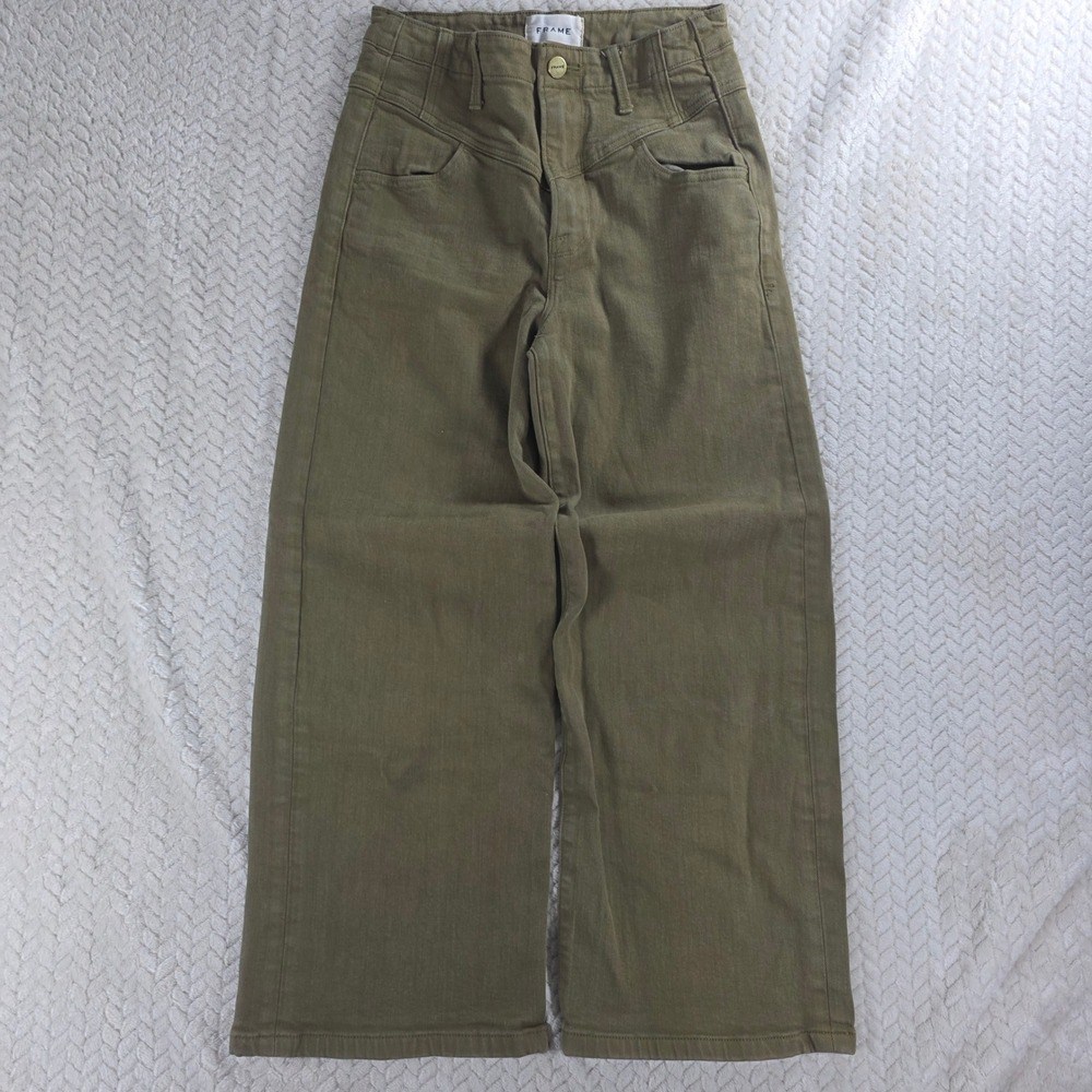 FRAME High Rise Wide Leg Western Yoke Olive Green Pants 24 Womens